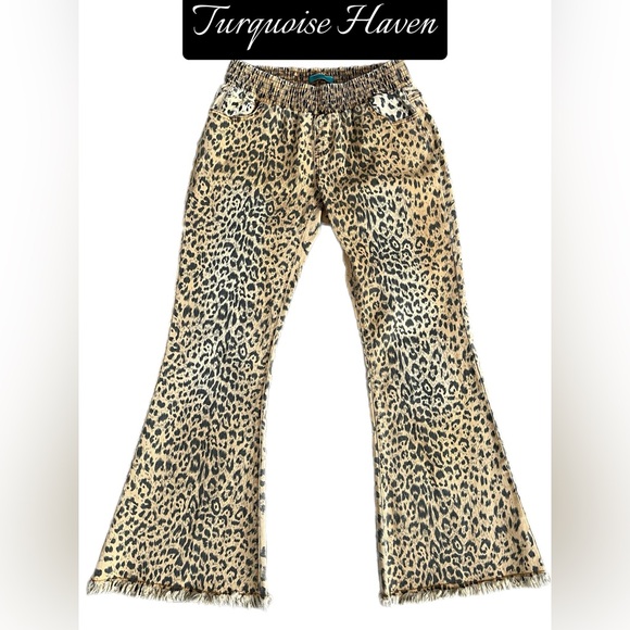 Turquoise Haven Pants - Turquoise Have. Leopard Print Flare Pants Pull On Style